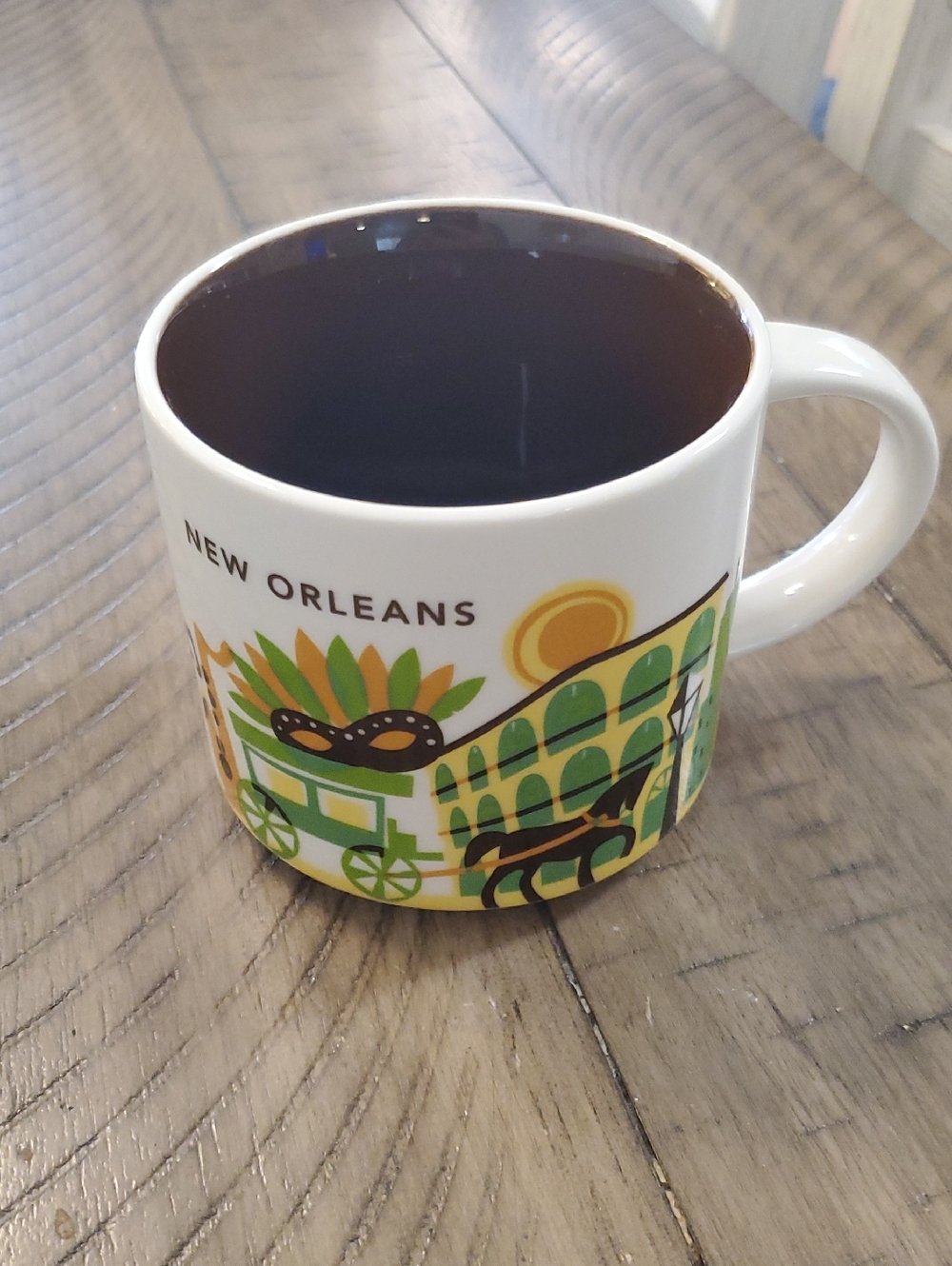 New Orleans Decorative Ceramic Mug - White with Green and Yellow Design